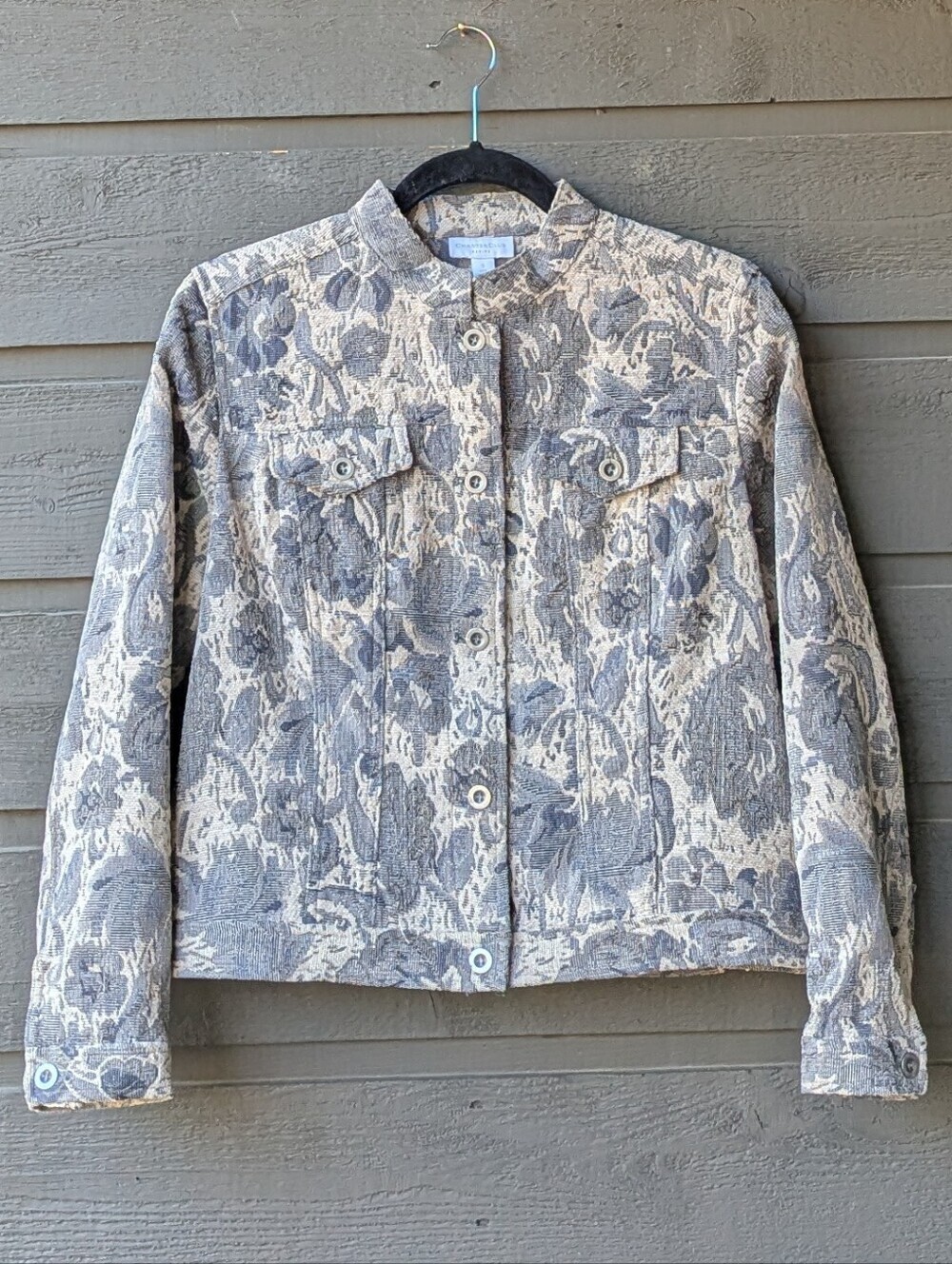 Charter Club Petite Tapestry Button Front Jacket Mandarin Collar Size Small
